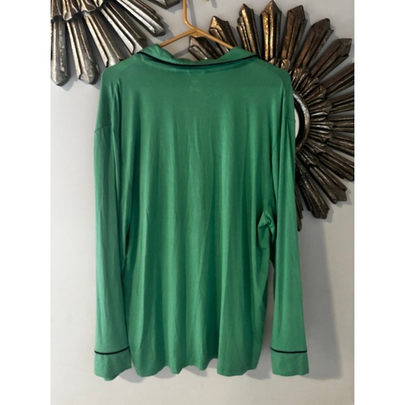 NWT Aerie Long Sleeve Pajama Top Green Navy Piping Button Down Shirt Women's L - Picture 5 of 5